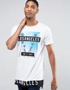 Pull & Bear Longline T-shirt In White With La Print - White