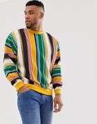 Asos Design Oversized Sweatshirt With Multicoloured Vertical Stripe