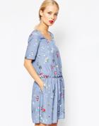 Love Moschino Floral Print Dress With Paperbag Waist - Blue