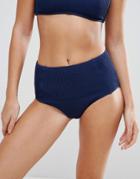 Weekday Textured High Waisted Bikini Bottom - Navy