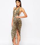Club L Deep Plunge Halterneck Maxi Dress With Side Ruched Detail - Multi