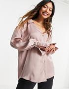 Asos Design Satin Shirt With Collar And Deep Cuffs In Dusty Pink