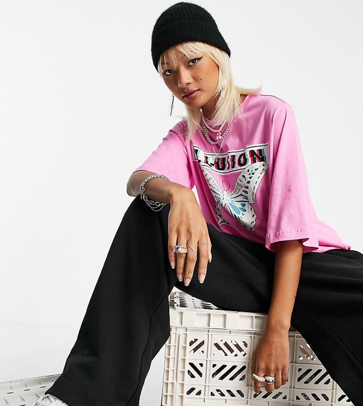 Noisy May Exclusive T-shirt With Butterfly Motif In Pink