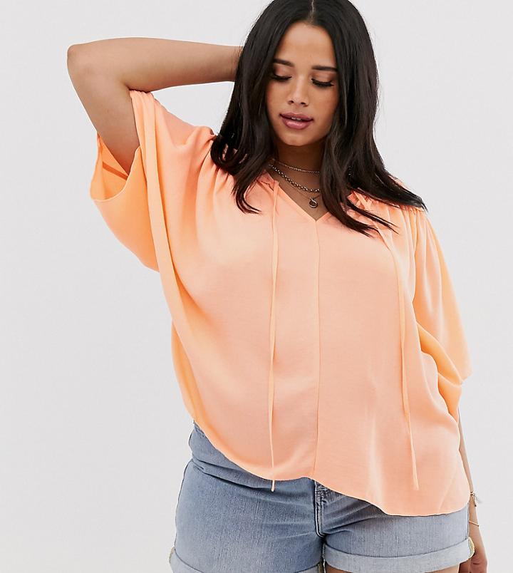 Asos Design Curve Smock Top With Tie Detail - Orange