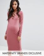 Missguided Maternity Lace Up Rib Midi Dress - Purple