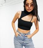 Asos Design Petite Crop Top With Asymmetric Neck In Black