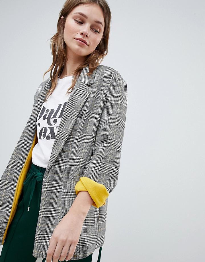 Bershka Contrast Blazer In Multi Check - Multi