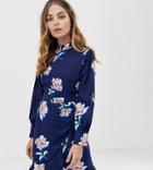 Boohoo Petite Exclusive Wrap Dress With Ruffle Trim In Blue Floral - Multi