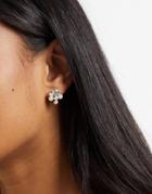 True Decadence Stud Earrings In Pearl And Crystal Cluster-silver
