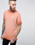 Asos Longline T-shirt With Reverse Sleeves In Orange Rust Wash - Orang