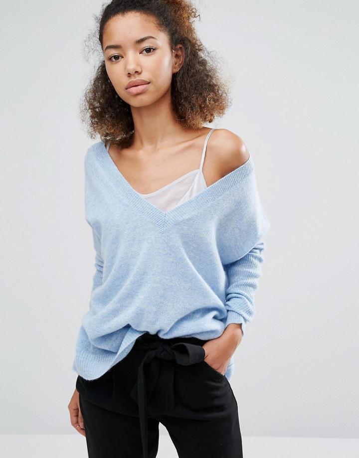 Subtle Luxury Cashmere Essential V-neck Sweater In Blue - Blue