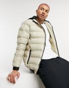 Soul Star Puffer Jacket With Detachable Hood In Beige-neutral