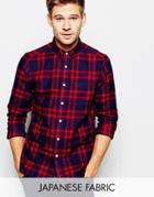 Asos Check Shirt In Japanese Fabric With Long Sleeves - Blue