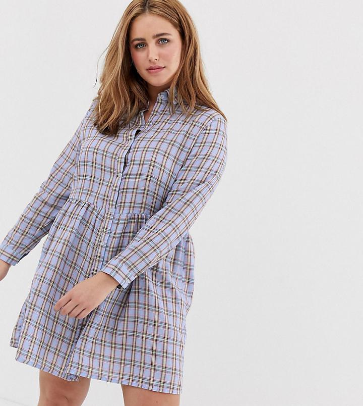 Daisy Street Plus Smock Shirt Dress In Vintage Check - Purple