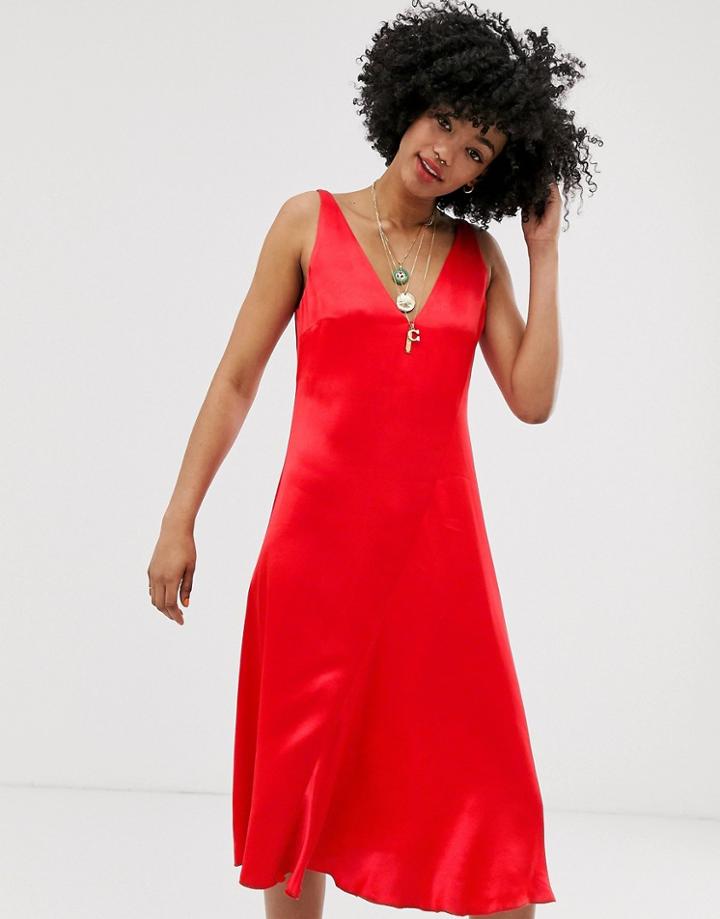 & Other Stories Sleeveless Bias Cut Midi Dress In Red