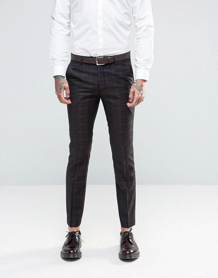 Harry Brown Slim Fit Suit Pants In Red Large Check - Red