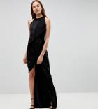 Aq/aq Tall Wrap Front Maxi Dress With Asymmetric Split Detail - Black