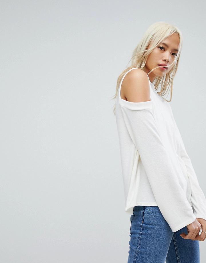 Nytt Cold Shoulder Long Sleeve Top - White