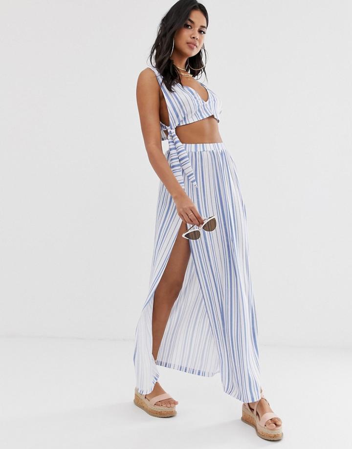 Asos Design Jersey Beach Maxi Skirt With Splits In Stripe Two-piece - Multi