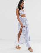 Asos Design Jersey Beach Maxi Skirt With Splits In Stripe Two-piece - Multi