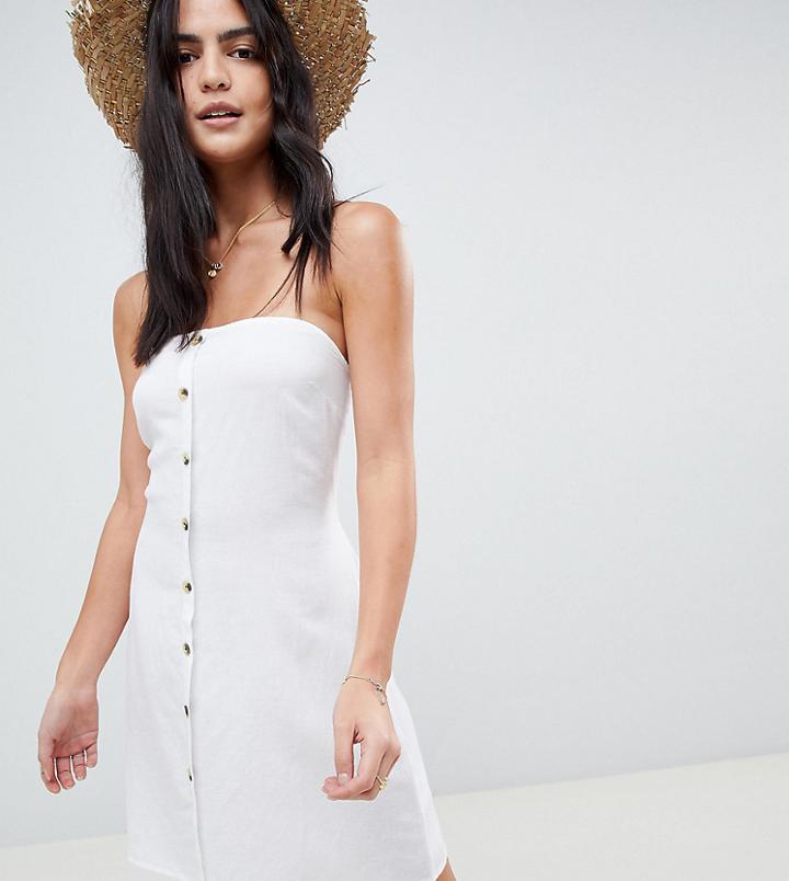 Akasa Exclusive Bandeau Button Front Beach Dress-white