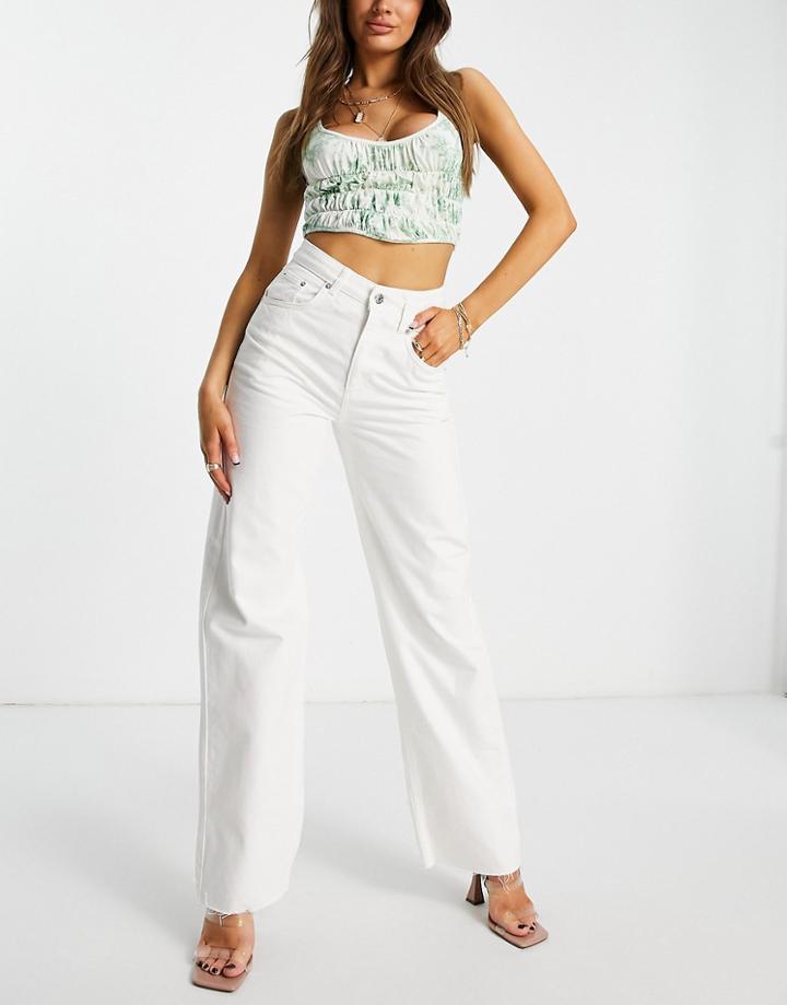 Na-kd Uneven Waist Denim Jeans In Offwhite