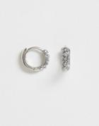 Asos Design Mini Hoop Earrings With Crystal In Silver Tone