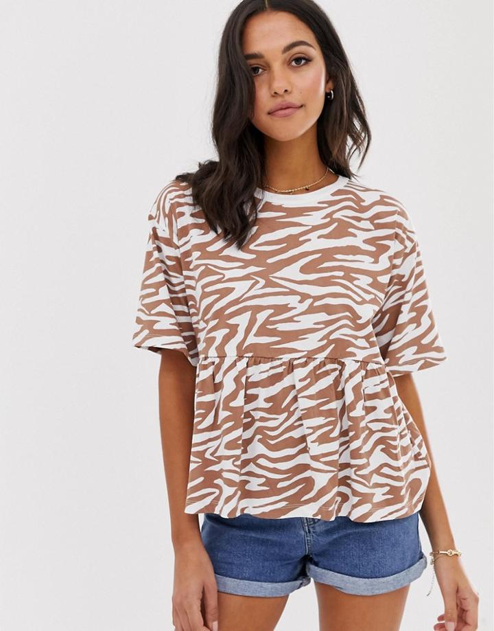 Asos Design Smock Top With Animal Print - Green