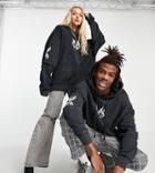 Collusion Unisex Oversized Hoodie With Mock Layer Sleeve In Acid Wash-black