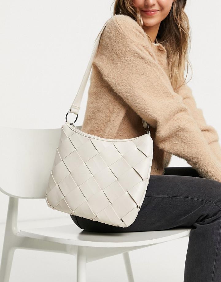 Pieces Weave Cross Body Bag In Cream-white
