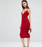 Asos Tall Strappy Back Wrap Front Midi Bodycon Dress - Red