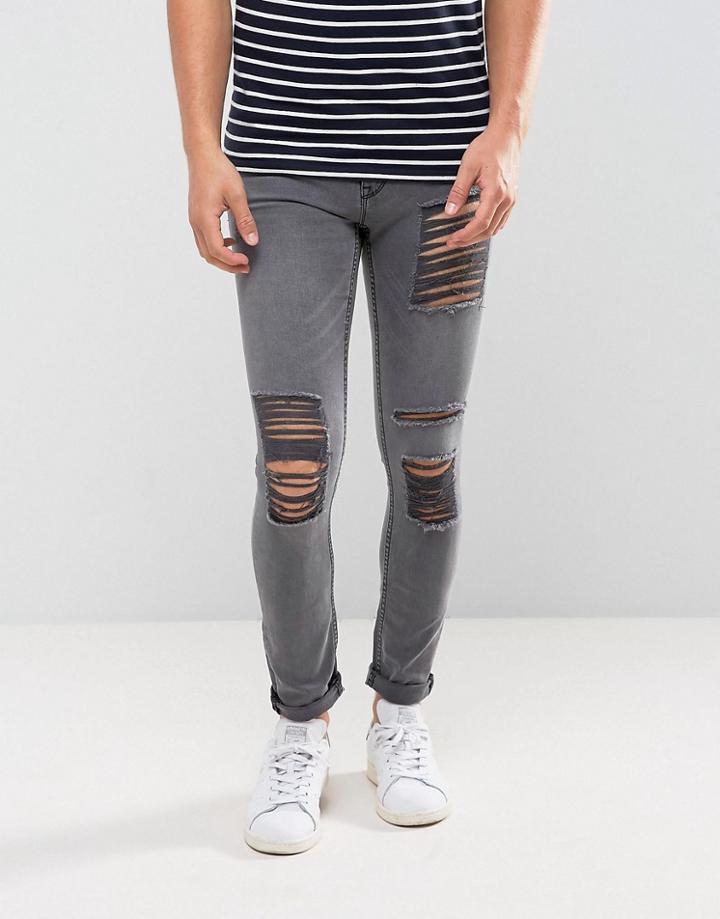 New Look Skinny Jeans With Extreme Rips In Gray Wash - Gray