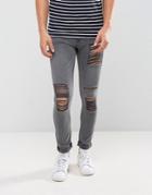 New Look Skinny Jeans With Extreme Rips In Gray Wash - Gray