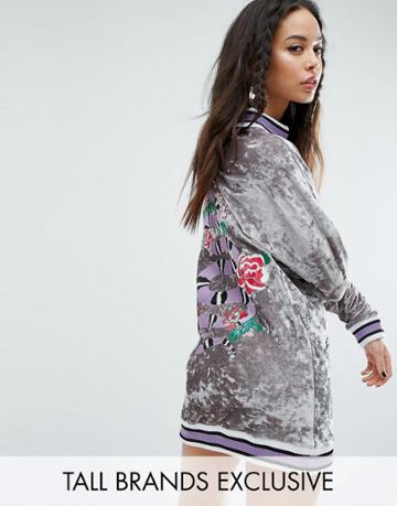 Jaded London Tall Oversized Embroidered Velvet Sweater Dress With Rib Detail - Multi