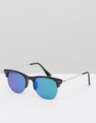 7x Retro Sunglasses With Blue Lenses - Black