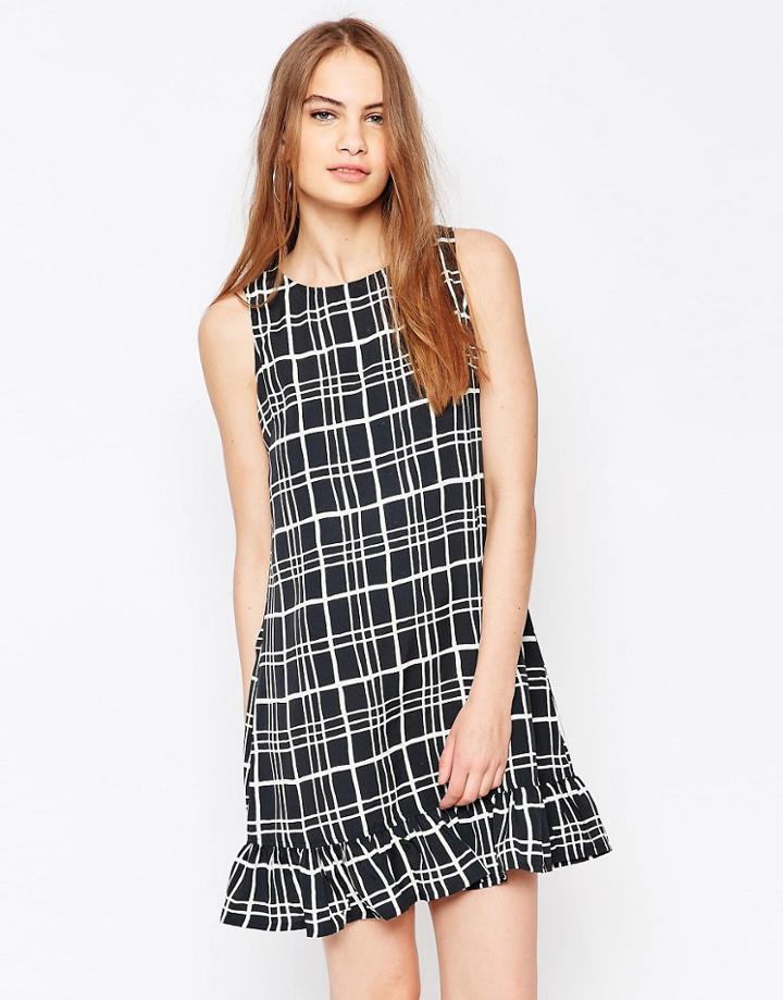 Daisy Street Grid Print Dress With Frill Hem