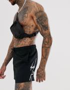 Asos Design Swim Short In Black With Dark Future Logo Short Length - Black
