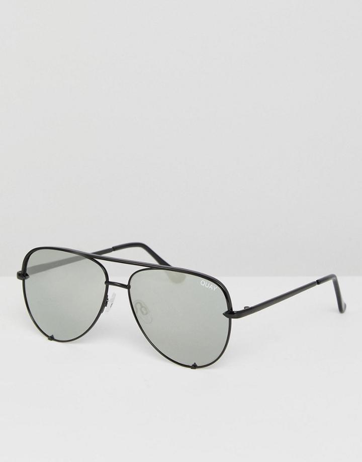 Quay Australia X Desi High Key Mini Aviator Sunglasses In Black/silver - Black
