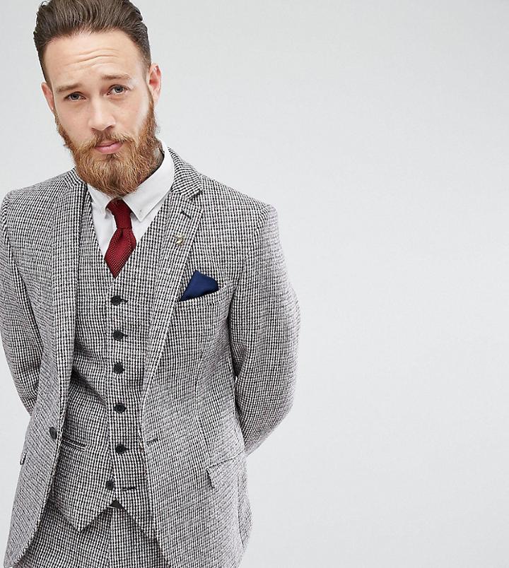 Heart & Dagger Harris Tweed Slim Suit Jacket In Dogstooth - Gray