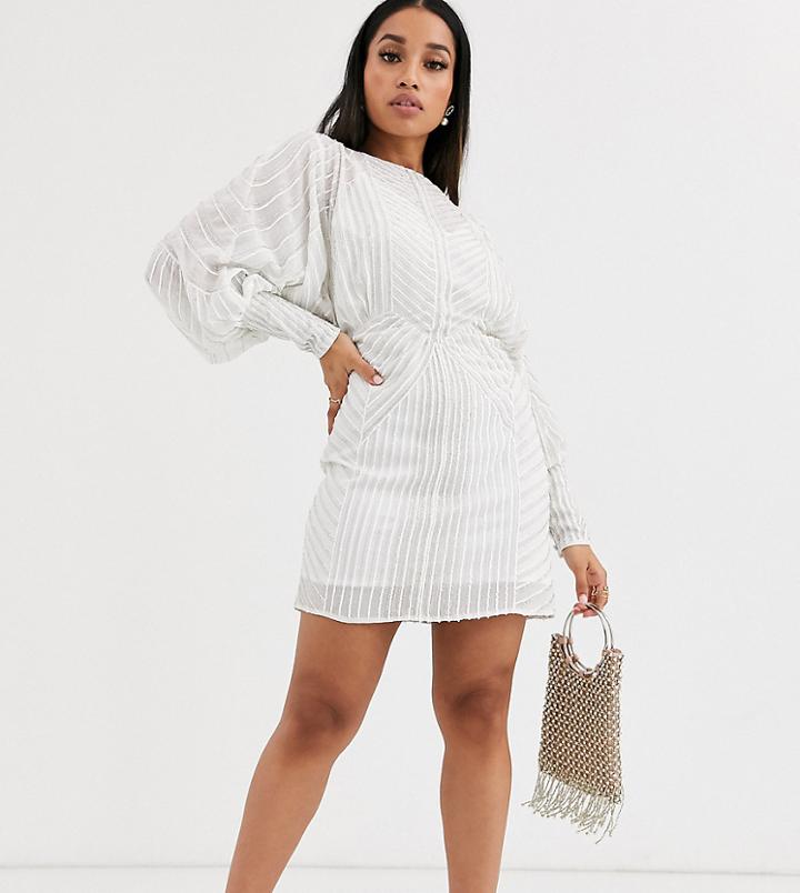 Asos Design Petite Mini Dress With Blouson Sleeve In Linear Embellishment