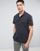 Asos Regular Fit Shirt In Peached Viscose Fabric In Black With Revere Collar - Black