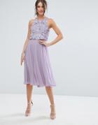 Asos Embellished 3d Floral Crop Top Midi Dress - Purple