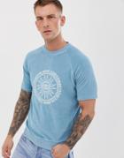Asos Design Short Sleeve Sweatshirt In Towelling With Embroidered Design - Blue