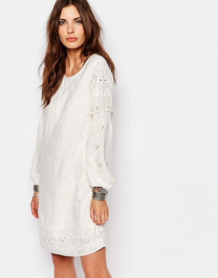 Vila Broderie Shift Dress - Ivory