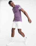 Asos Design Skinny Fit T-shirt In Purple Organic Cotton With Sleeve Stripe