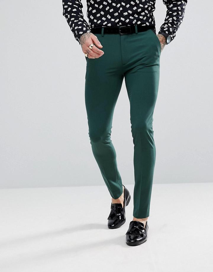 Asos Super Skinny Tuxedo Pants In Midnight Green - Green