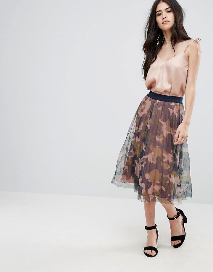 Vila Camo Pleated Skirt - Green