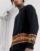 Asos Design Sweatshirt With Leopard Print-black