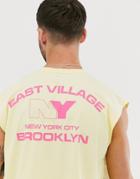 Asos Design Oversized Sleeveless T-shirt With City Back Print-yellow