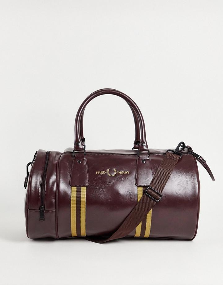 Fred Perry Refined Webbing Pu Barrel Bag In Burgundy